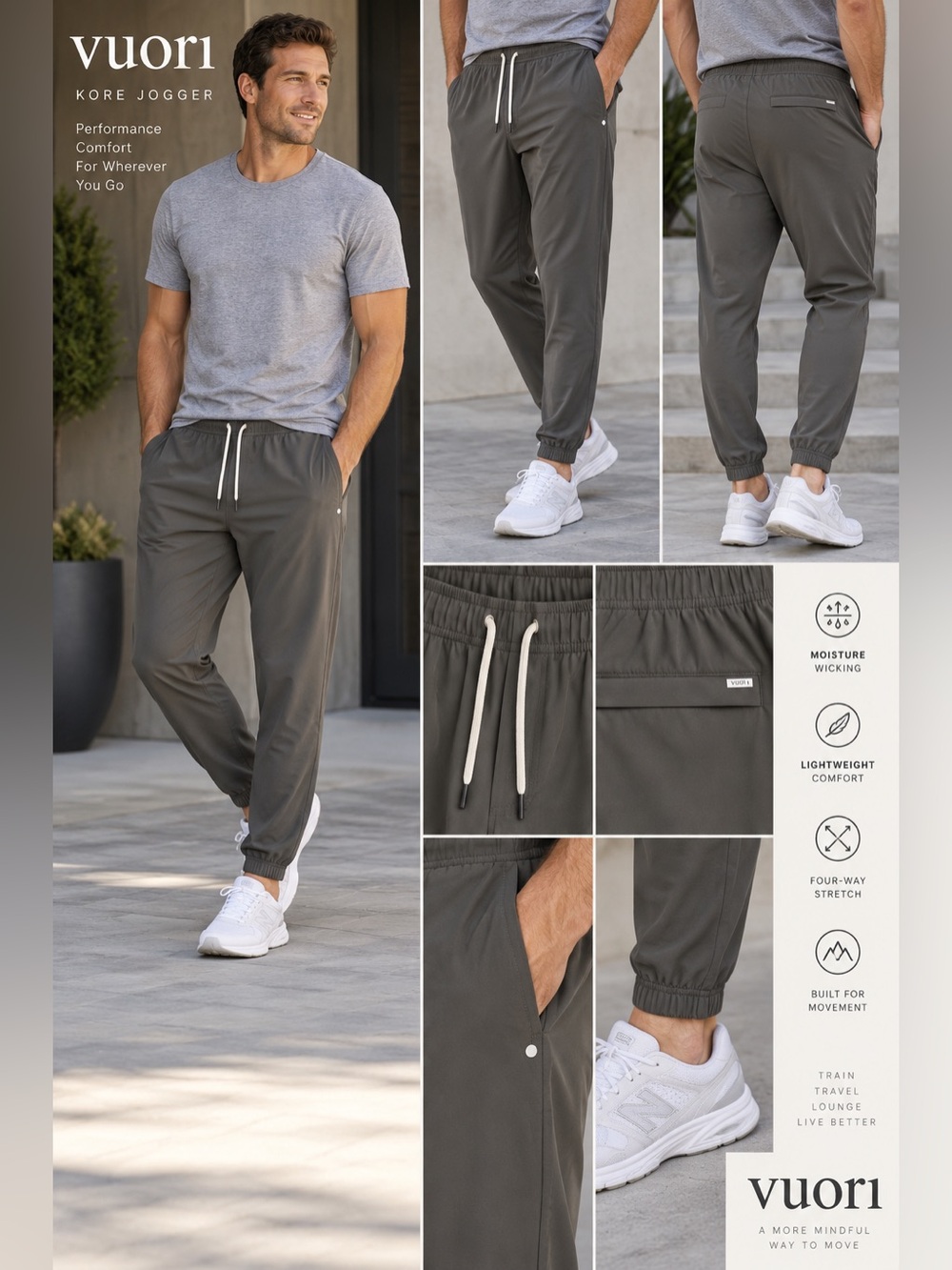 Vuori Kore Jogger Lined Charcoal Gray Men’s Size L V456 Performance Pants